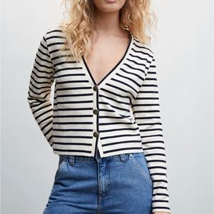 MANGO Cardigan w/ Buttons - B&W Stripped - Medium